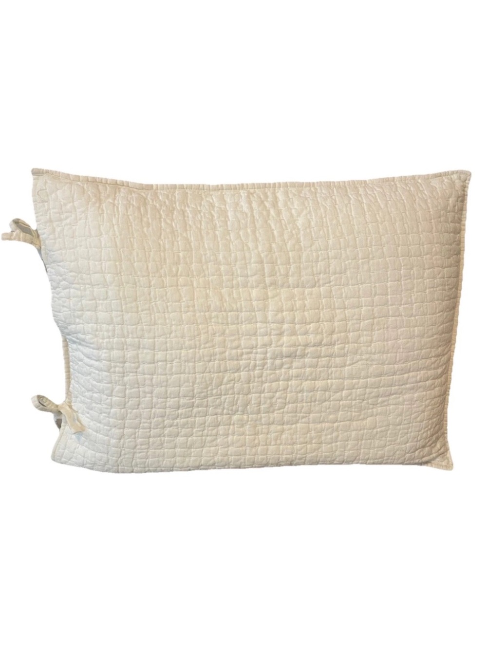 Pottery Barn White Quilted Standard Pillow Shams Linen Cotton Tie Closure